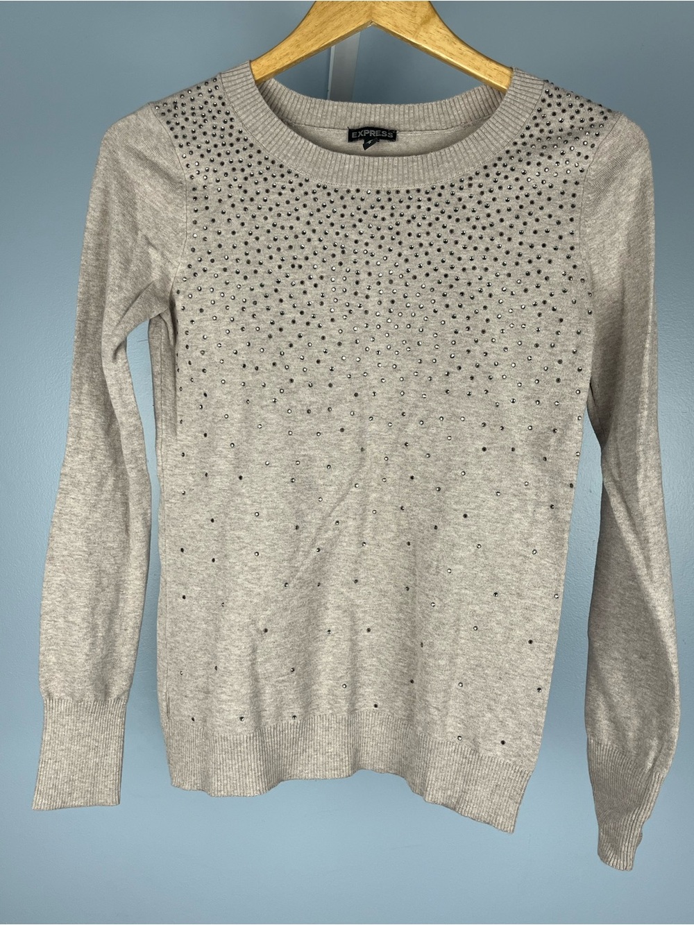 Express Rhinestone embellished lightweight crewneck sweater
